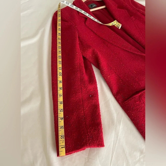 Red nubby wool blazer women’s 8 vintage, lined, long fit, 90’s academic, career - Picture 7 of 11